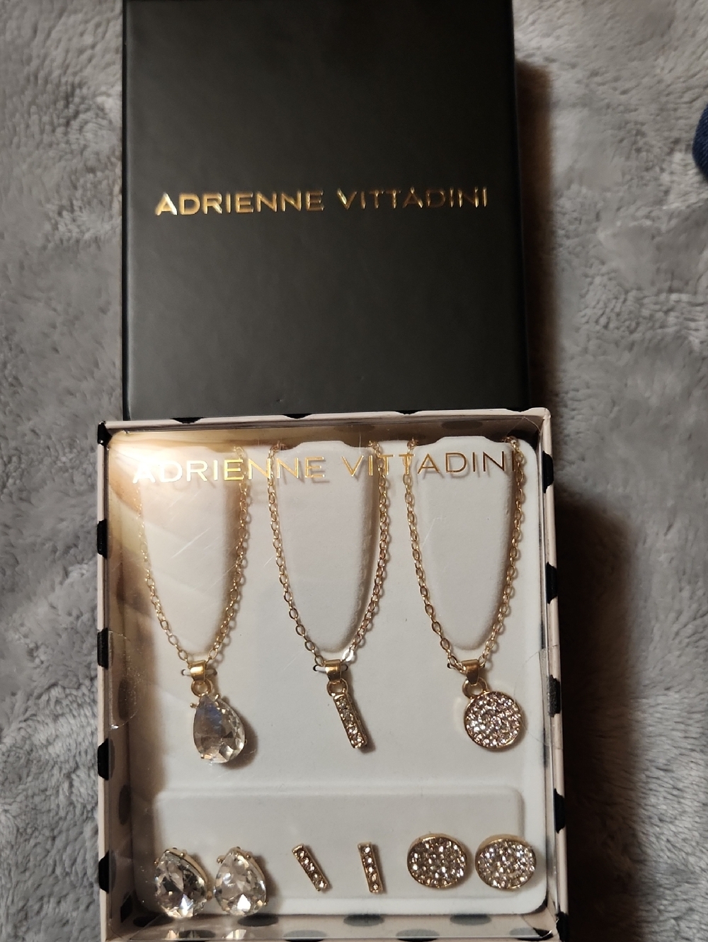 Adrienne Vittadini Gold-Tone Triple Layer Necklace and Earring Set, Gift Ready